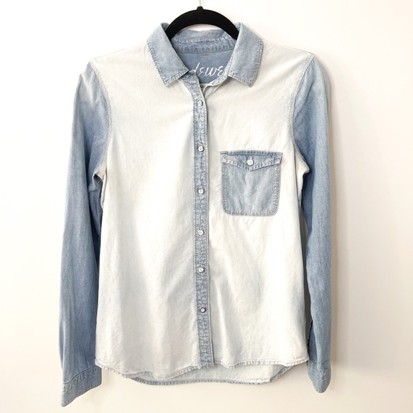 Madewell Two Toned Chambray Denim Colorblock Button Down Blouse Size XS - Picture 5 of 10